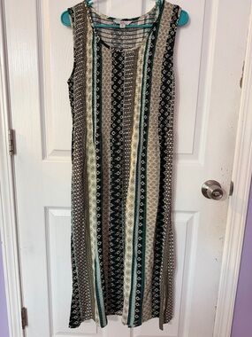 Croft&Barrow Smocked Boho Sleeveless Midi Dress Geometric Patchwork Print Size M